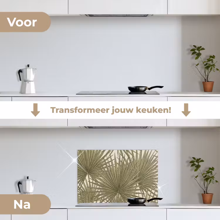 Blad - Tropisch - Patroon - Natuur - Groen keuken achterwand spatscherm klein -voor_na_NL