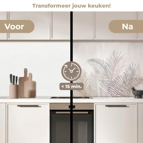Bladeren - Beige - Botanisch - Vintage keuken achterwand 2 middel -voor-na2_NL