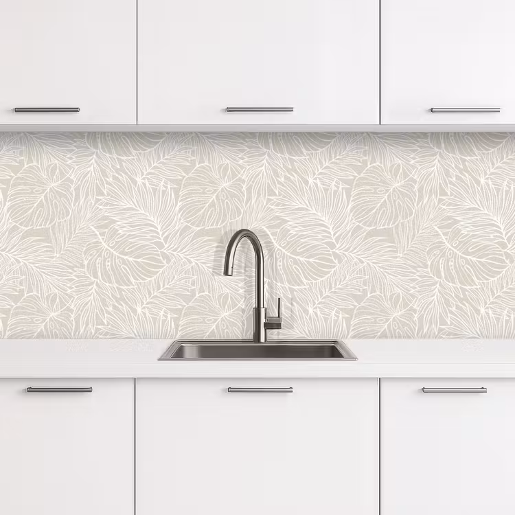 Bladeren - Beige - Monstera - Palm keuken achterwand 2 middel -3d