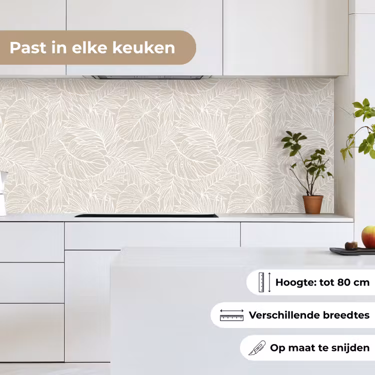 Bladeren - Beige - Monstera - Palm keuken achterwand 2 middel -sfeer4_NL