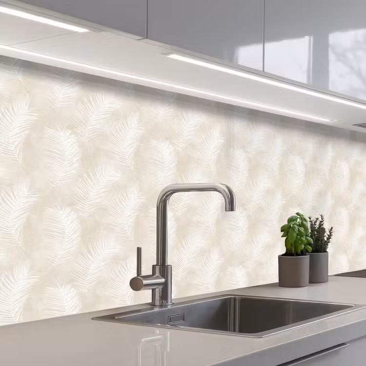 Bladeren - Beige - Wit - Botanisch - Natuur keuken achterwand 2 middel -3d_schuin