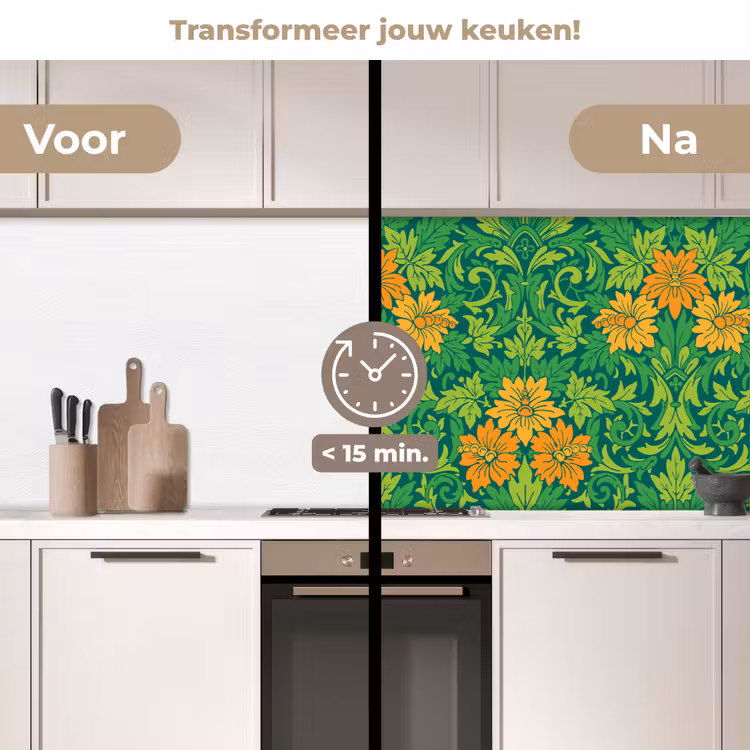 Bladeren - Bloemen - Boho - Hippie - Patronen keuken achterwand 2 middel 871 -voor-na2_NL