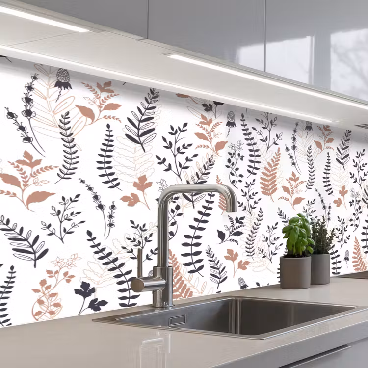 Bladeren - Bloemen - Design keuken achterwand 2 middel 871 -3d_schuin
