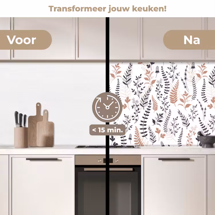 Bladeren - Bloemen - Design keuken achterwand 2 middel 871 -voor-na2_NL