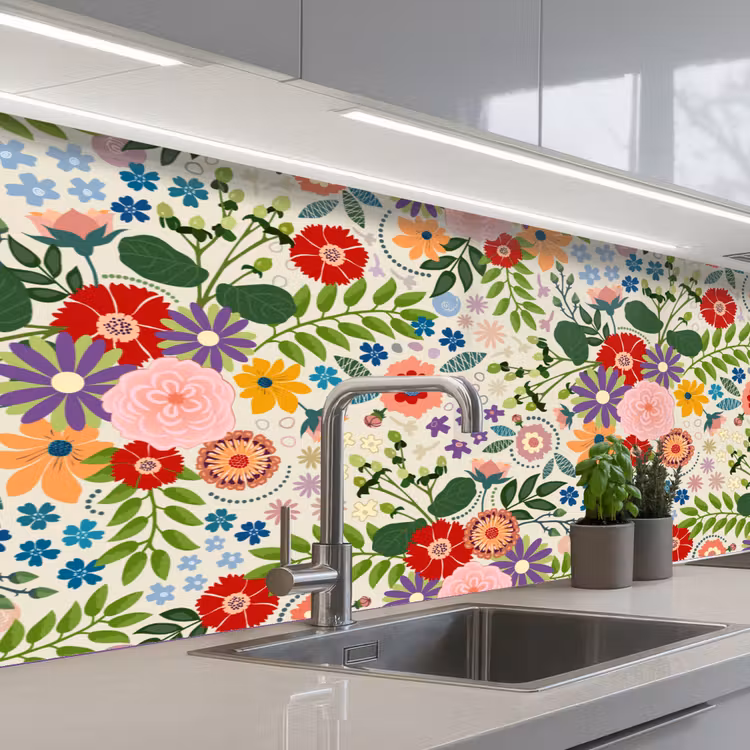 Bladeren - Bloemen - Design keuken achterwand 2 middel 871 -3d_schuin