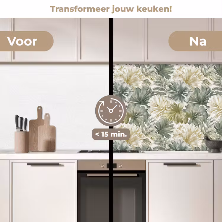 Bladeren - Botanisch - Groen keuken achterwand 2 middel 871 -voor-na2_NL