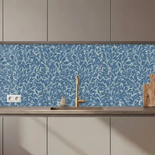 Keuken achterwand - Bladeren - Klassiek - Patroon - Donkerblauw - Vintage