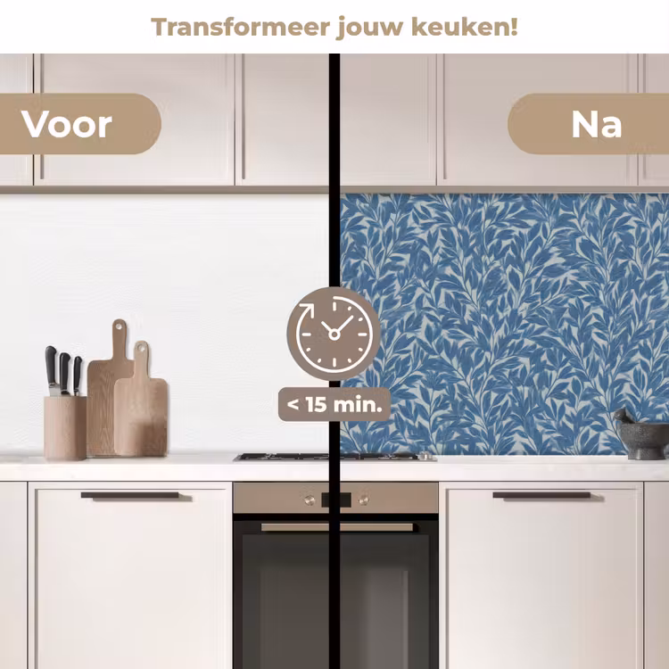 Bladeren - Klassiek - Patroon - Donkerblauw - Vintage keuken achterwand 2 middel 871 -voor-na2_NL