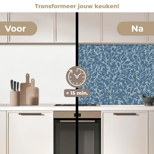 Bladeren - Klassiek - Patroon - Donkerblauw - Vintage keuken achterwand 2 middel 871 -voor-na2_NL