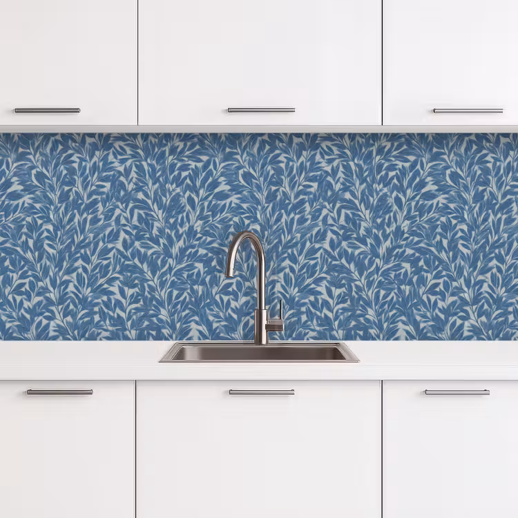 Bladeren - Klassiek - Patroon - Donkerblauw - Vintage keuken achterwand 2 middel 871 -3d