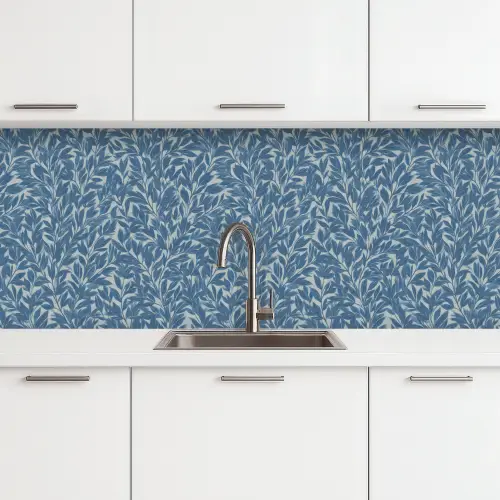 Bladeren - Klassiek - Patroon - Donkerblauw - Vintage keuken achterwand 2 middel 871 -3d