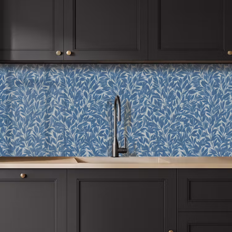 Bladeren - Klassiek - Patroon - Donkerblauw - Vintage keuken achterwand 2 middel 871 -sfeer1