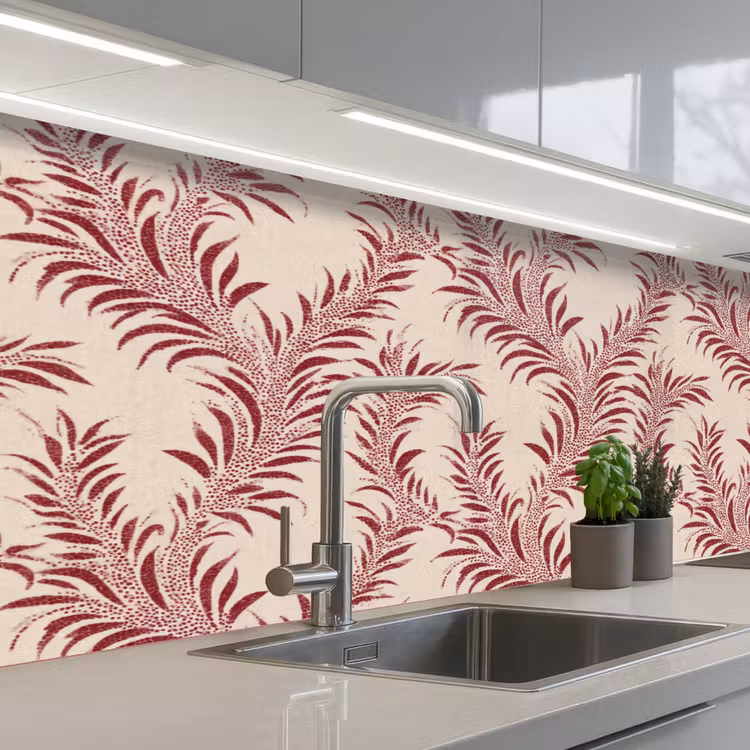 Bladeren - Linnen - Rood keuken achterwand 2 middel 871 -3d_schuin