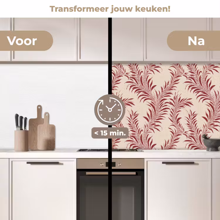 Bladeren - Linnen - Rood keuken achterwand 2 middel 871 -voor-na2_NL