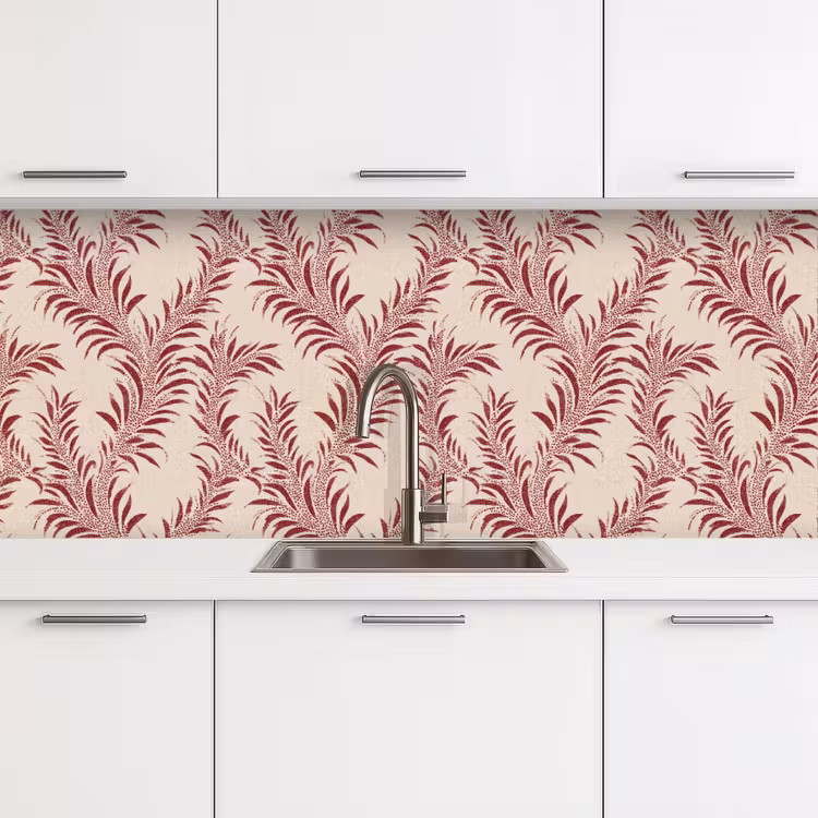 Bladeren - Linnen - Rood keuken achterwand 2 middel 871 -3d