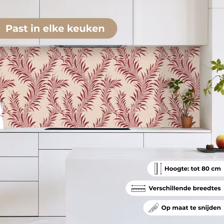 Bladeren - Linnen - Rood keuken achterwand 2 middel 871 -sfeer4_NL