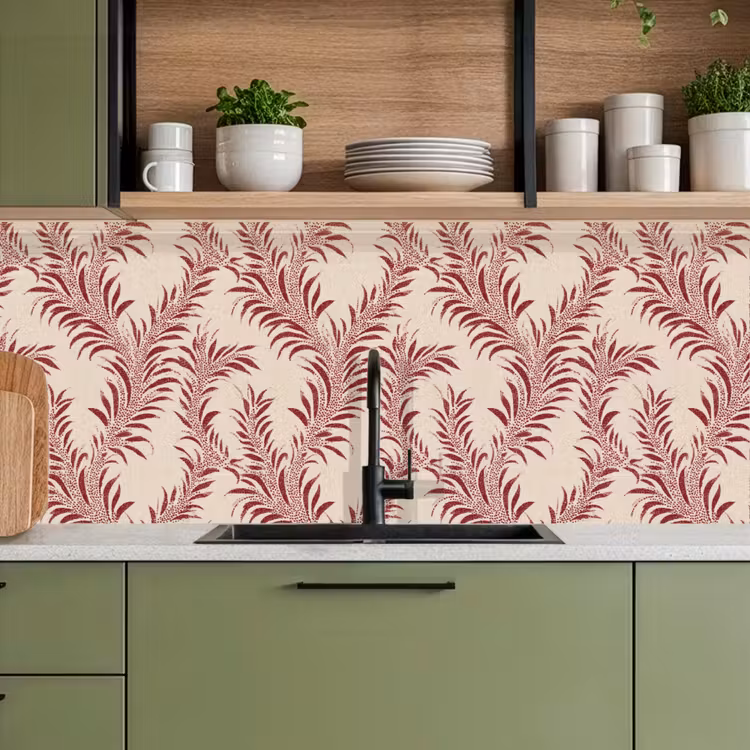 Bladeren - Linnen - Rood keuken achterwand 2 middel 871 -sfeer3