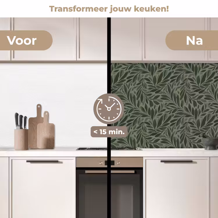 Bladeren - Organisch - Groen keuken achterwand 2 middel 871 -voor-na2_NL