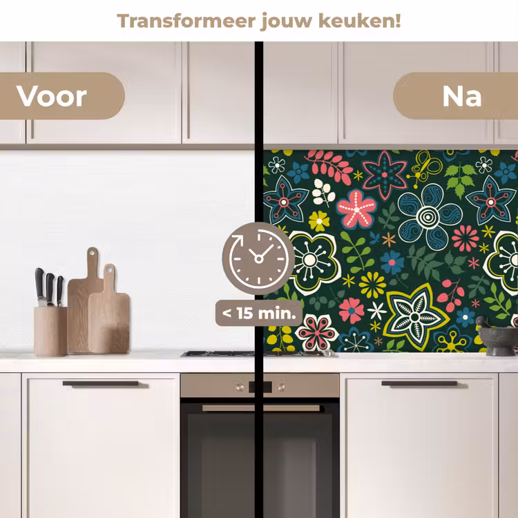 Bladeren - Patronen - Bloemen keuken achterwand 2 middel 871 -voor-na2_NL
