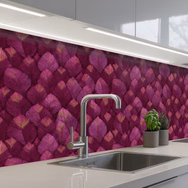 Bladeren - Patroon - Burgundy keuken achterwand 2 middel 871 -3d_schuin