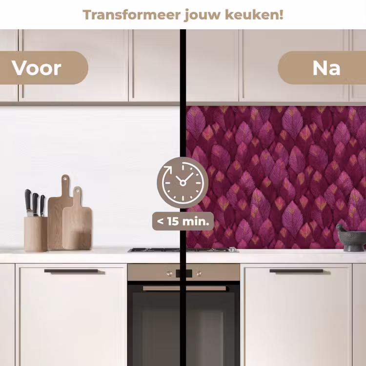 Bladeren - Patroon - Burgundy keuken achterwand 2 middel 871 -voor-na2_NL