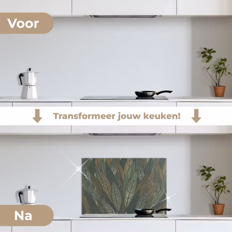 Bladeren - Patroon - Gestippeld - Natuur - Groen keuken achterwand spatscherm klein -voor_na_NL