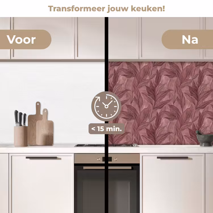 Bladeren - Patroon - Paars keuken achterwand 2 middel 871 -voor-na2_NL