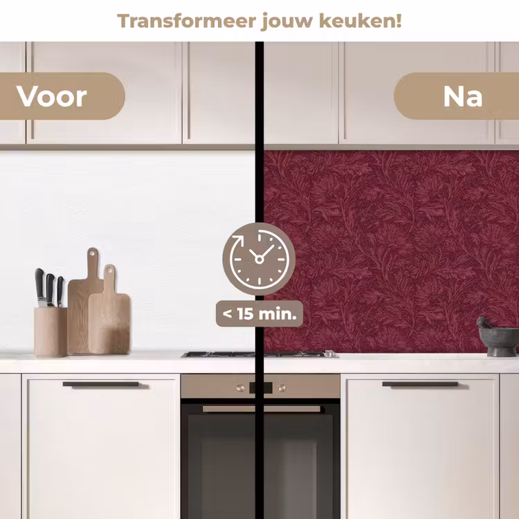 Bladeren - Patroon - Paars keuken achterwand 2 middel 871 -voor-na2_NL