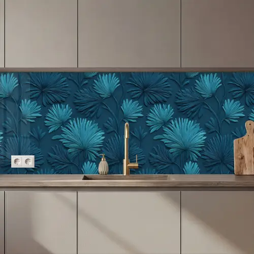 Keuken achterwand - Bladeren - Reliëf - Patroon - Oceaanblauw - Modern