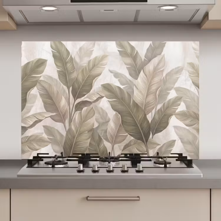 Bladeren - Tropisch - Natuur - Abstract - Beige keuken achterwand spatscherm klein -3d_website