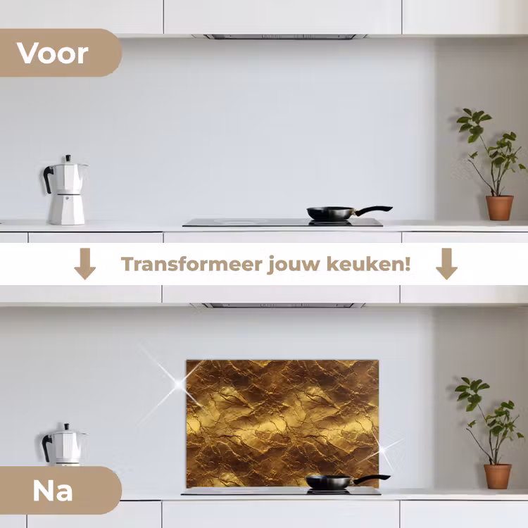 Bladgoud - Textuur  - Goud keuken achterwand spatscherm klein 900 -voor_na_NL
