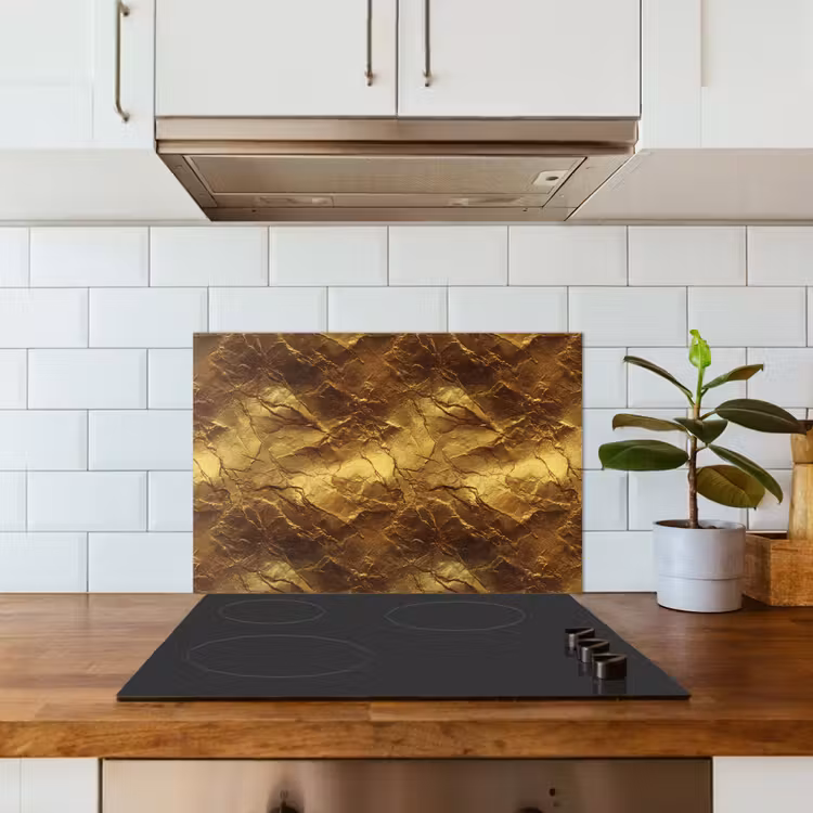 Bladgoud - Textuur  - Goud keuken achterwand spatscherm klein 900 -sfeer2