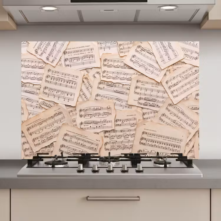 Bladmuziek - Oud - Noten - Vintage - Beige keuken achterwand spatscherm klein -3d_website
