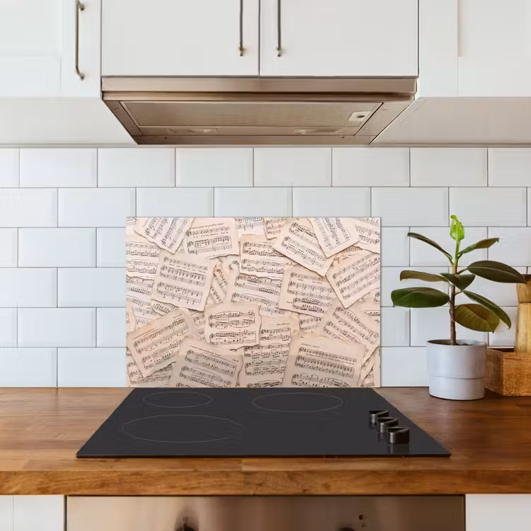 Bladmuziek - Oud - Noten - Vintage - Beige keuken achterwand spatscherm klein -sfeer2