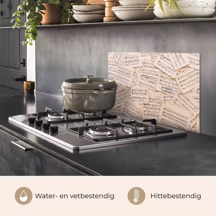 Bladmuziek - Oud - Noten - Vintage - Beige keuken achterwand spatscherm klein -usp_NL