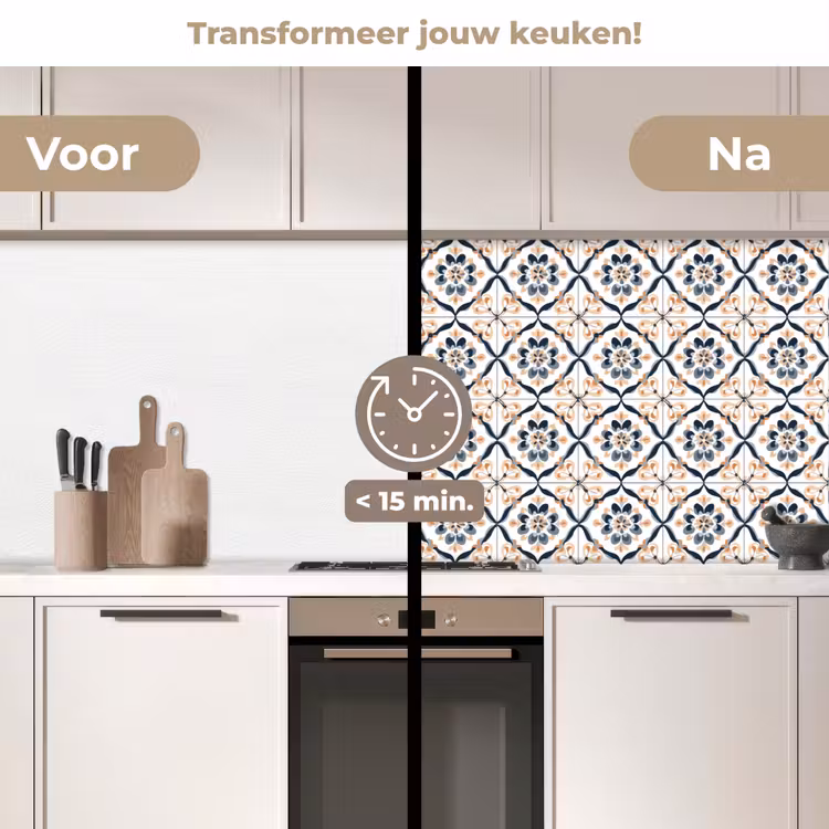 Bladvorm - Patroon - Kleurrijk keuken achterwand 2 middel 871 -voor-na2_NL