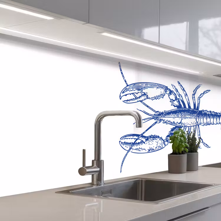Blauw - Kreeft - Wit keuken achterwand 2 middel -3d_schuin