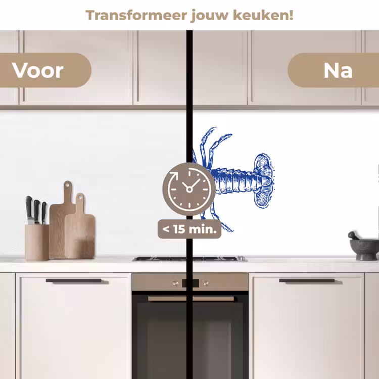 Blauw - Kreeft - Wit keuken achterwand 2 middel -voor-na2_NL