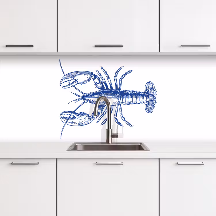 Blauw - Kreeft - Wit keuken achterwand 2 middel -3d