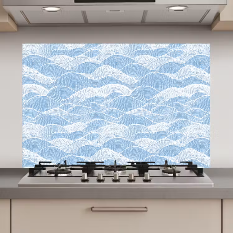Blauw - Wit - Golven - Getekend keuken achterwand spatscherm klein 900 -3d_website