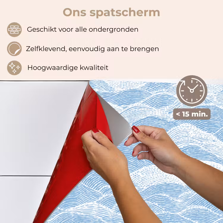 Blauw - Wit - Golven - Getekend keuken achterwand spatscherm klein 900 -spatscherm_NL