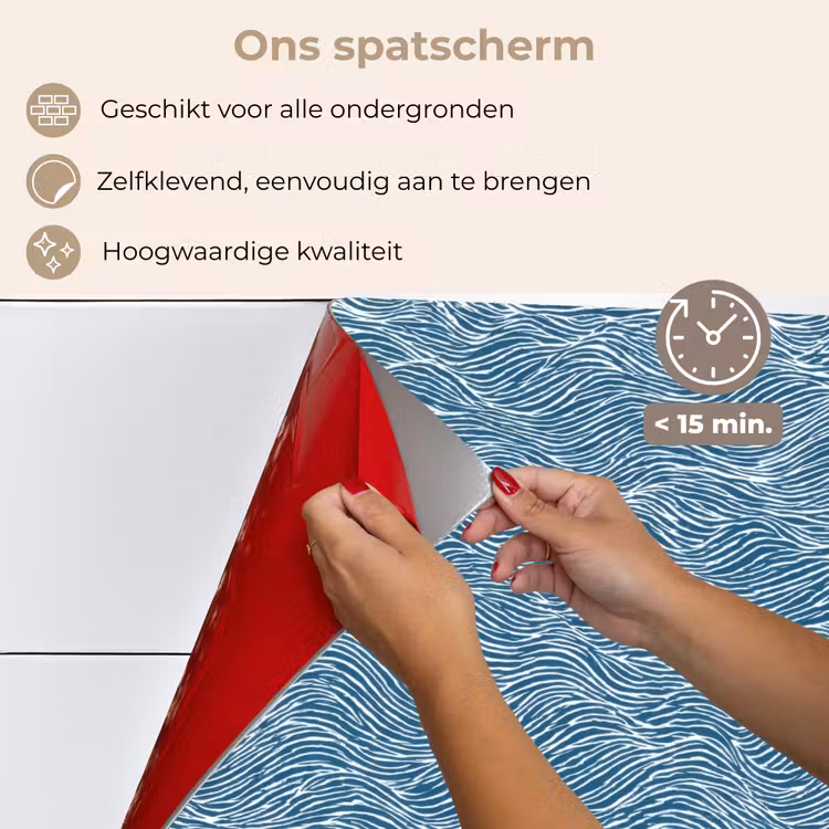 Blauw - Wit - Golven - Getekend - Textuur keuken achterwand spatscherm klein 900 -spatscherm_NL