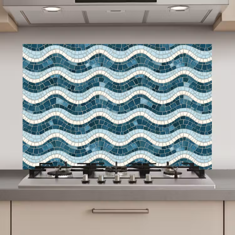 Blauw - Wit - Mozaïek - Golvend keuken achterwand spatscherm klein 900 -3d_website