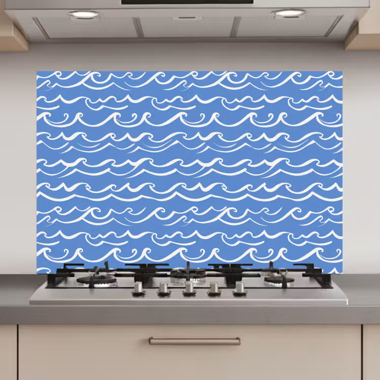 Blauw - Wit - Simpel - Getekend - Golven keuken achterwand spatscherm klein 900 -3d_website