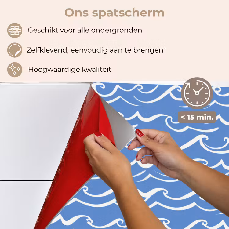 Blauw - Wit - Simpel - Getekend - Golven keuken achterwand spatscherm klein 900 -spatscherm_NL