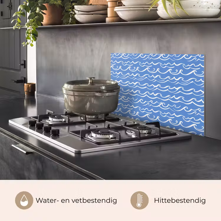 Blauw - Wit - Simpel - Getekend - Golven keuken achterwand spatscherm klein 900 -usp_NL