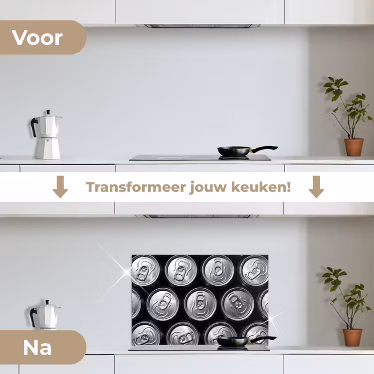 Blikjes - Aluminium - Patroon - Industrieel - Zilver keuken achterwand spatscherm klein -voor_na_NL
