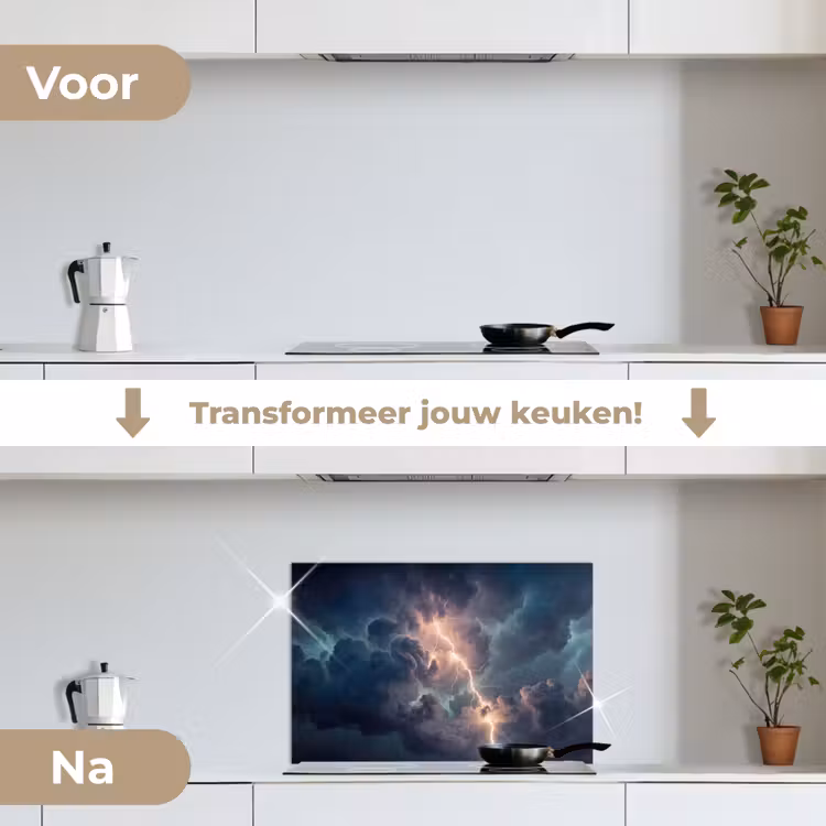 Bliksem - Storm - Natuur - Donker keuken achterwand spatscherm klein -voor_na_NL