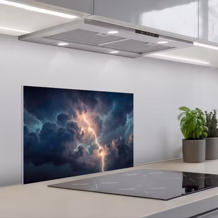 Bliksem - Storm - Natuur - Donker keuken achterwand spatscherm klein -3d_schuin
