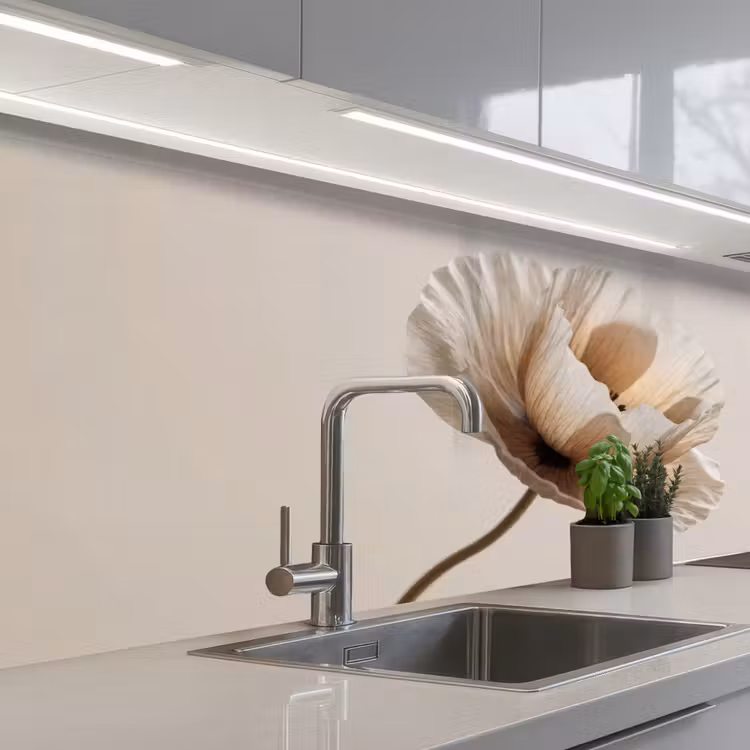 Bloem - Beige - Crème keuken achterwand 2 middel -3d_schuin